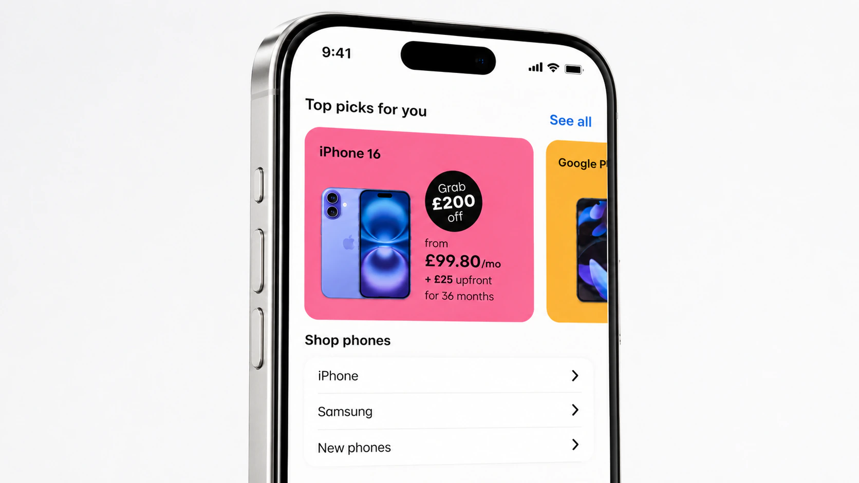 giffgaff Phones project preview, light mode